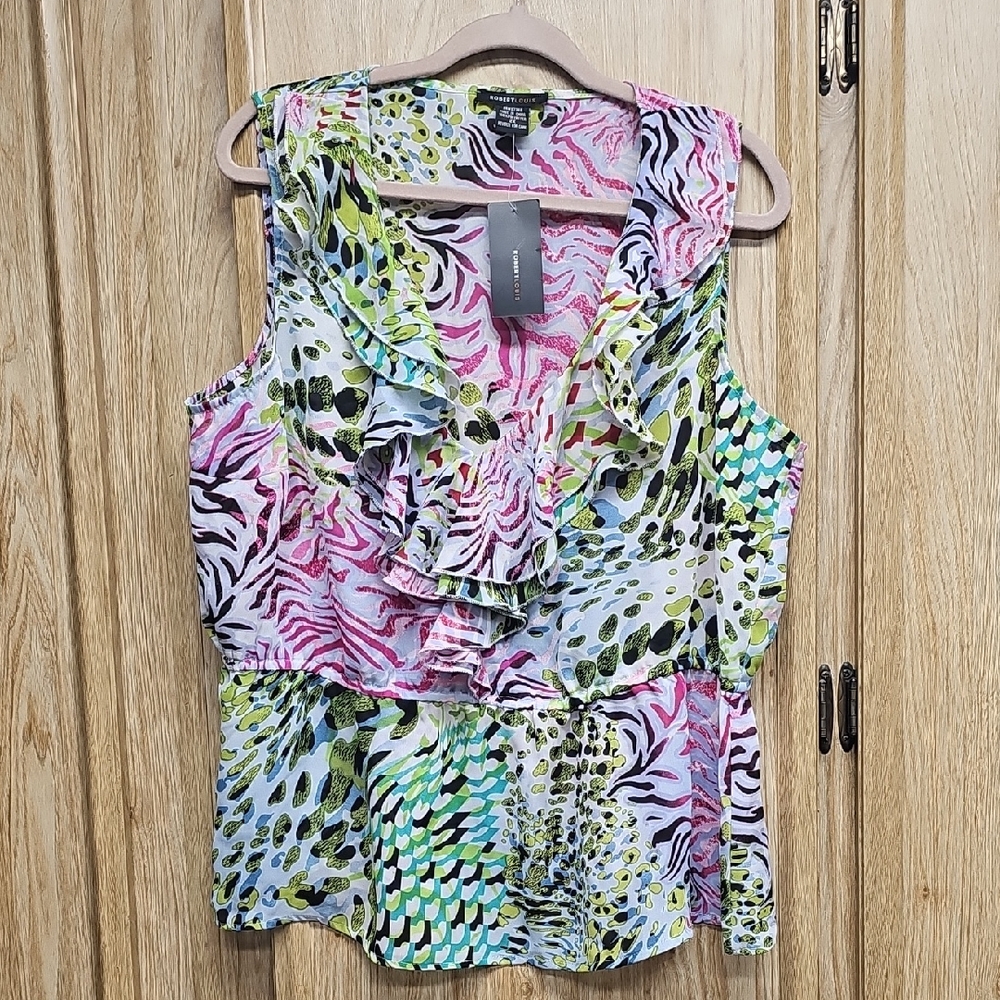 Robert Louis Multicolor Animal Print Ruffle Blouse